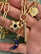 Gold Charm Layering Necklaces – CZ Star, Enamel Moon, Evil Eye