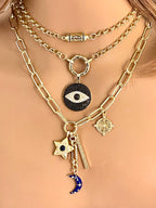 Gold Charm Layering Necklaces – CZ Star, Enamel Moon, Evil Eye