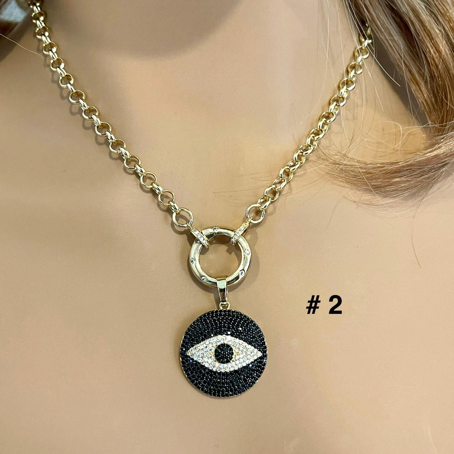 Multi-Charm Necklaces- Choice Of 3 Layering Necklaces -Blue Enamel Moon Charm-CZ Star-CZ Bar-CZ Compass-Evil Eye-Vintage Charm-Gift For Her