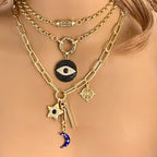 Gold Charm Layering Necklaces – CZ Star, Enamel Moon, Evil Eye