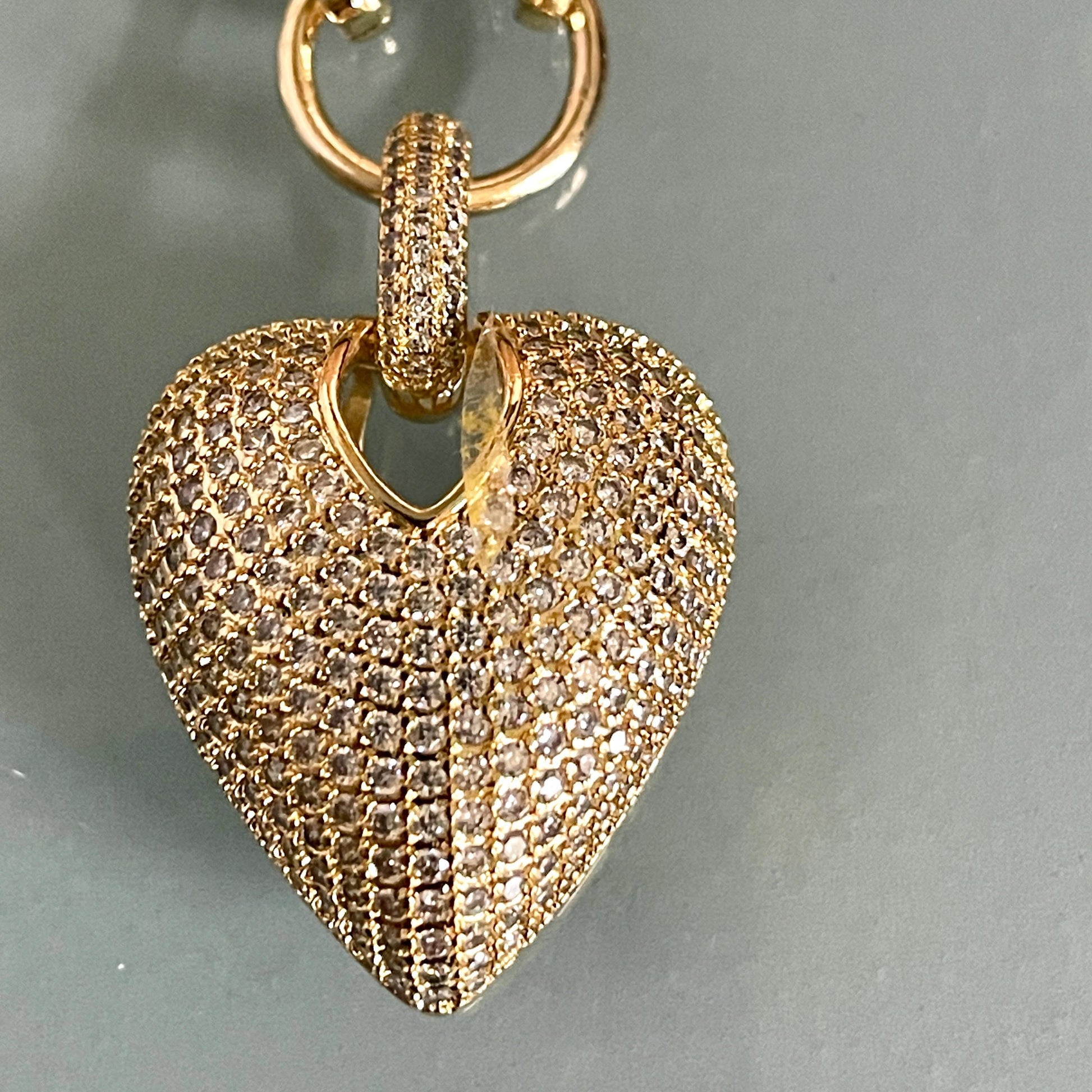 Gold Chunky Multilink Chain Necklace- Micro Pave Heart Pendant-CZ Charm-Gold Textured Chain Necklace-Lobster Clasp-Gift For Her