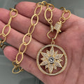 Gold Necklace-Flower Pendant-Spring Clasp Necklace-Matte Gold Lariat Necklace-Gift for Her