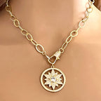 Matte Gold Cable Chain Necklace- Large Micro Pave Cutout Flower Pendant- Cubic Zirconia Pendant -CZ Lobster Clasp