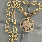 Matte Gold Cable Chain Necklace- Large Micro Pave Cutout Flower Pendant- Cubic Zirconia Pendant -CZ Lobster Clasp