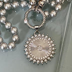 Grey Porcelain Pearl Charm Necklace-Glass Replica 6mm Pearl-Silver Pearl and CZ Charm Pendant-Hand Knotted 17"-Rope Design Spring Lock Clasp