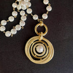 Gold Pave Pearl Pendant Necklace – Porcelain Coin Pearls, Spring Clasp