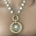 Gold Pave Pearl Pendant Necklace – Porcelain Coin Pearls, Spring Clasp