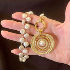 Gold Pave Pearl Pendant Necklace – Porcelain Coin Pearls, Spring Clasp