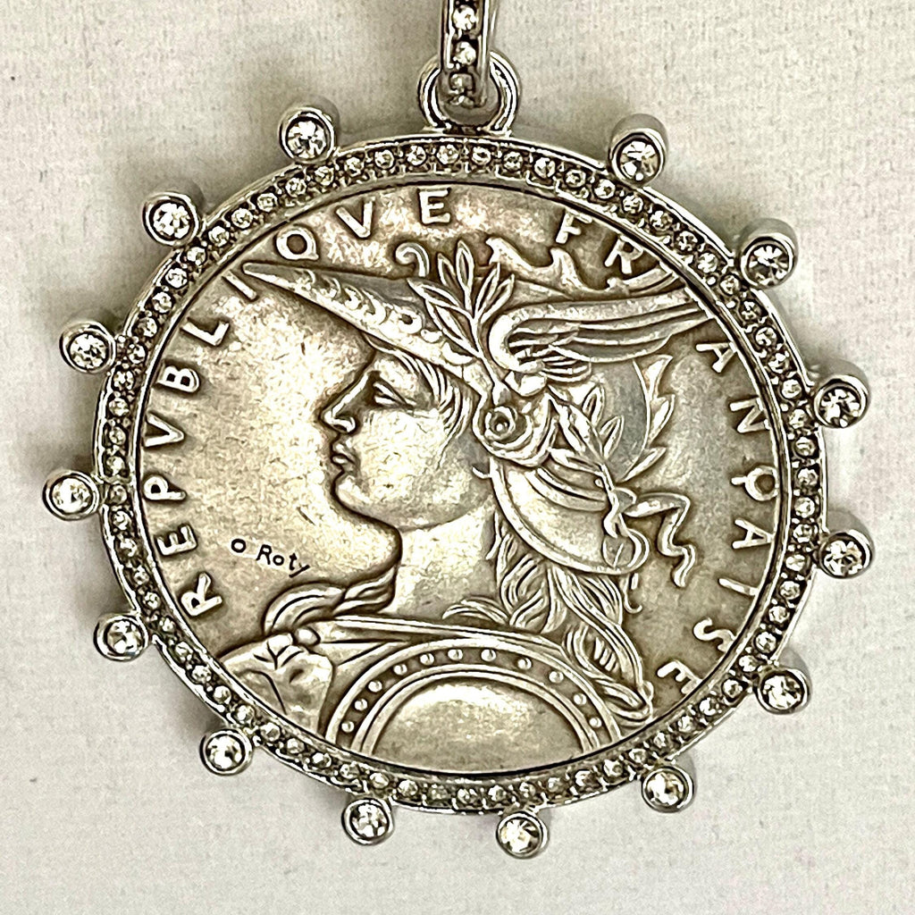 Silver Reproduction French Coin Necklace-Porcelain Coin Shape Pearl