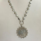 Silver Reproduction French Coin Necklace-Porcelain Coin Shape Pearl