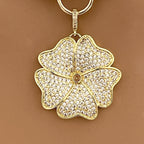 Gold Chunky Multilink Chain Necklace- Micro Pave Flower Pendant-CZ Charm-Gold Textured Chain Necklace-Lobster Clasp-Gift For Her