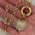 Gold Multilink Chain Necklace-Micro Pave Heart Pendant-Stylish Layering Chain Necklace-Spring Lock Clasp-Gift for Her
