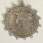 Silver Reproduction French Coin Necklace-Porcelain Coin Shape Pearl