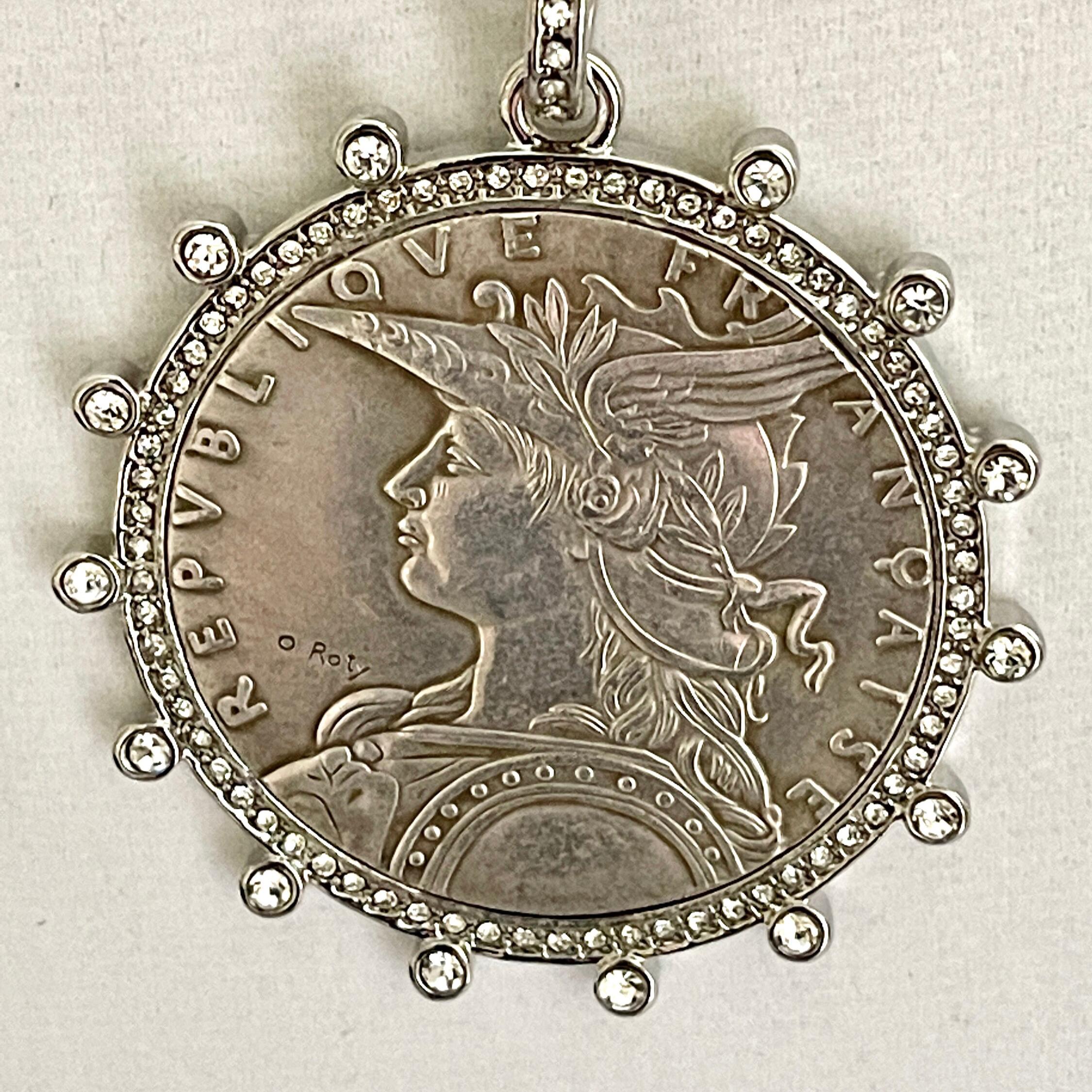 Silver Reproduction French Coin Necklace-Porcelain Coin Shape Pearl