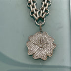 Silver Chunky Multilink Chain Necklace- Micro Pave Flower Pendant-CZ Charm-Silver Textured Chain Necklace-Lobster Clasp-Gift For Her