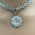 Silver Chunky Chain Necklace - Cubic Zirconia Flower Pendant