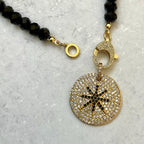 Black Crystal Faceted Bead Necklace-Gold Micro Pave Star Pendant-Mixed Metal Jewelry-Micro Pave Lobster Clasp-18ins-Gift For Her
