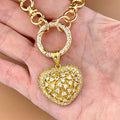 Gold Chain Necklace-CZ Encrusted Heart Pendant-CZ Spring Clasp-Multi Link Gold Chain-Gift For Her
