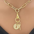 Gold Clasped Hand Necklace with Micro Pave Lock & Key Charm-Lobster Clasp Closure-Symbolic Jewelry