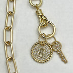 Gold Clasped Hand Necklace with Micro Pave Lock & Key Charm-Lobster Clasp Closure-Symbolic Jewelry