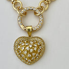 Gold Chain Necklace-CZ Encrusted Heart Pendant-CZ Spring Clasp-Multi Link Gold Chain-Gift For Her