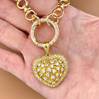 Gold Chain Necklace-CZ Encrusted Heart Pendant-CZ Spring Clasp-Multi Link Gold Chain-Gift For Her