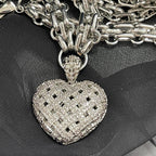 Silver Chunky Heart Necklace – Multi Link Chain with a Trellis Design & Micro Pave Pendant-Gift For Her