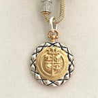 Silver Chain Necklace – French Coin Pendant, Micro Pave Carabiner Clasp