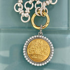 Chunky Matte Satin Silver Chain Necklace-Rose Coin Pendant with Textured Pearl Bezel-Mixed Metals-Choice Of Two Coin Pendants-Spring Clasp