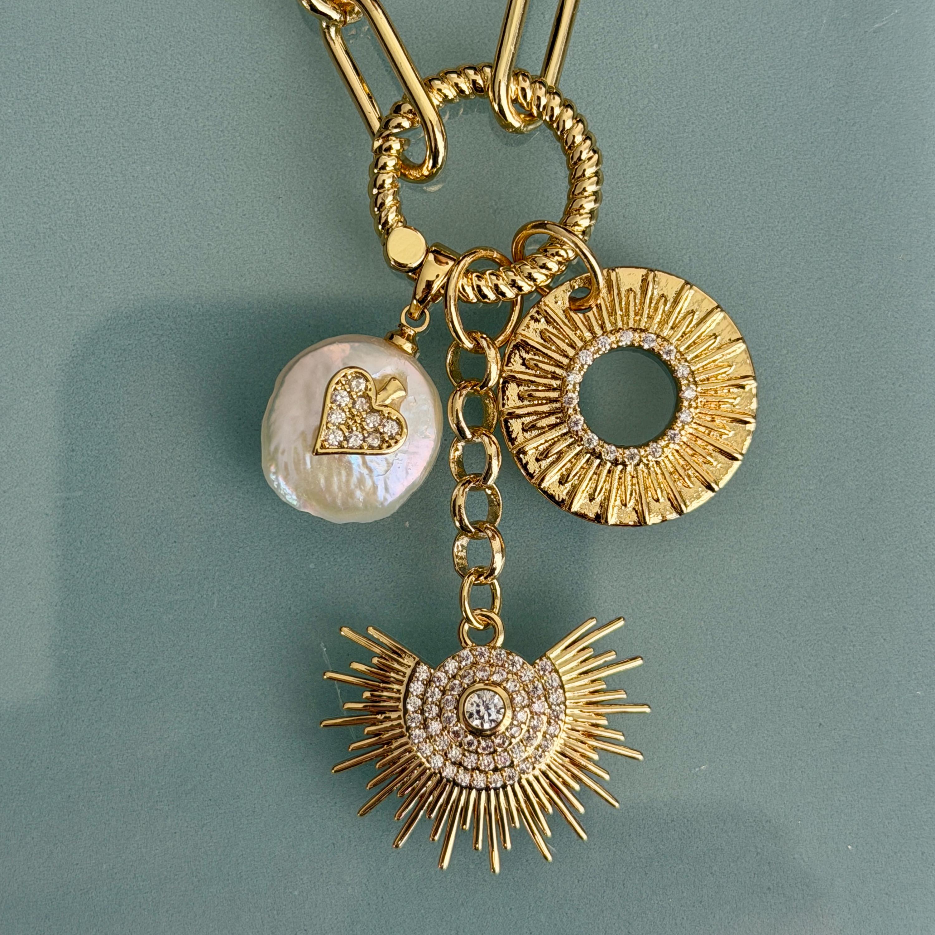 Gold Charm Necklace/Carabiner Gold Chain