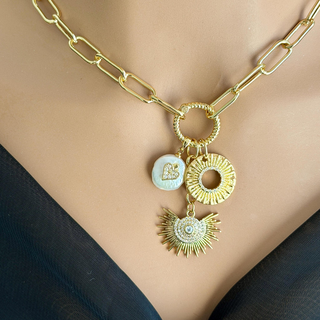 Gold Charm Necklace/Carabiner Gold Chain