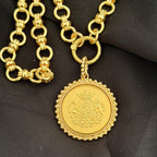 Chunky Gold Chain Necklace -Gold Shield Coin Pendant With Pearl Bezel-Handmade