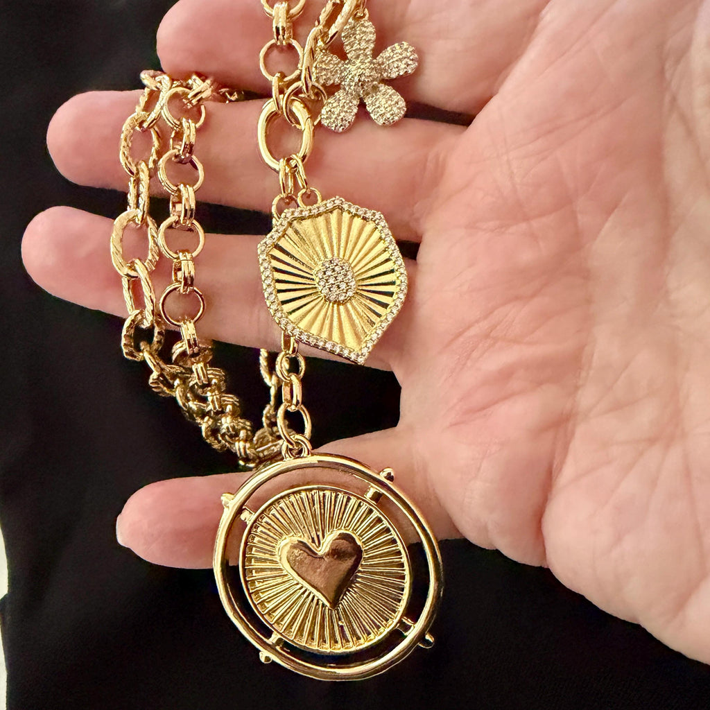 Gold Charm Necklace: Unique Chains-Gold And Micro Pave Charms- Micro Pave Cross Pendant Necklace
