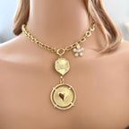 Gold Charm Necklace: Unique Chains-Gold And Micro Pave Charms- Micro Pave Cross Pendant Necklace