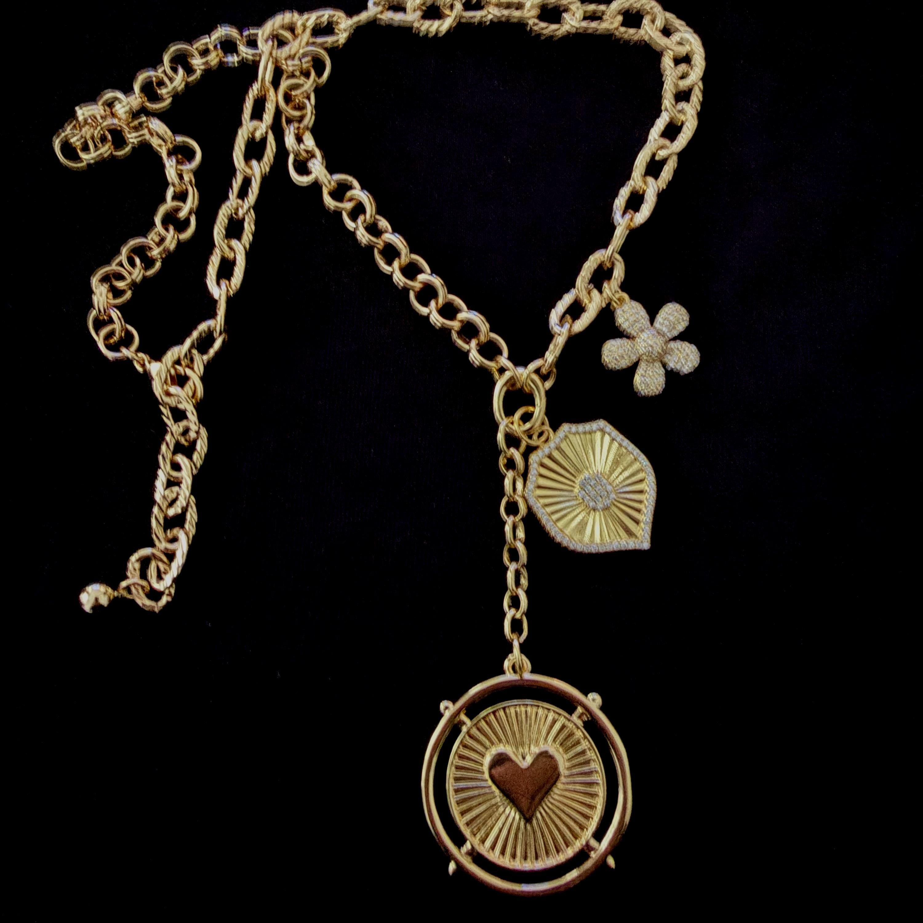 Gold Charm Necklace: Unique Chains-Gold And Micro Pave Charms- Micro Pave Cross Pendant Necklace
