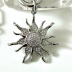 Silver Multi-Link Chain Necklace - Sun Burst Micro Pave Pendant-Spring Lock Clasp
