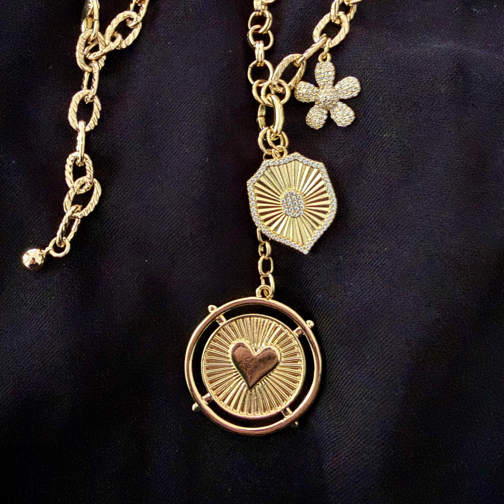 Gold Charm Necklace: Unique Chains-Gold And Micro Pave Charms- Micro Pave Cross Pendant Necklace