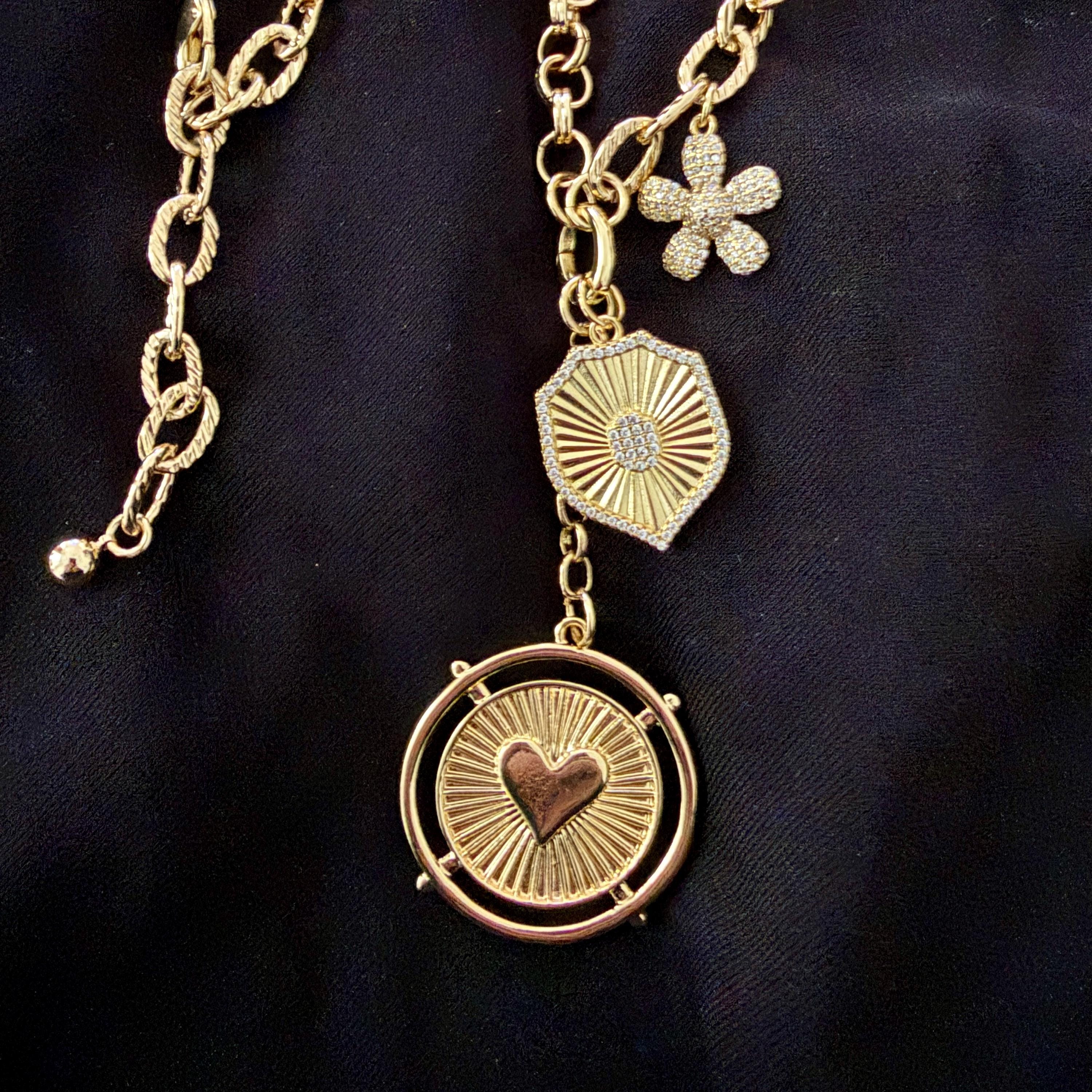 Gold Charm Necklace: Unique Chains-Gold And Micro Pave Charms- Micro Pave Cross Pendant Necklace