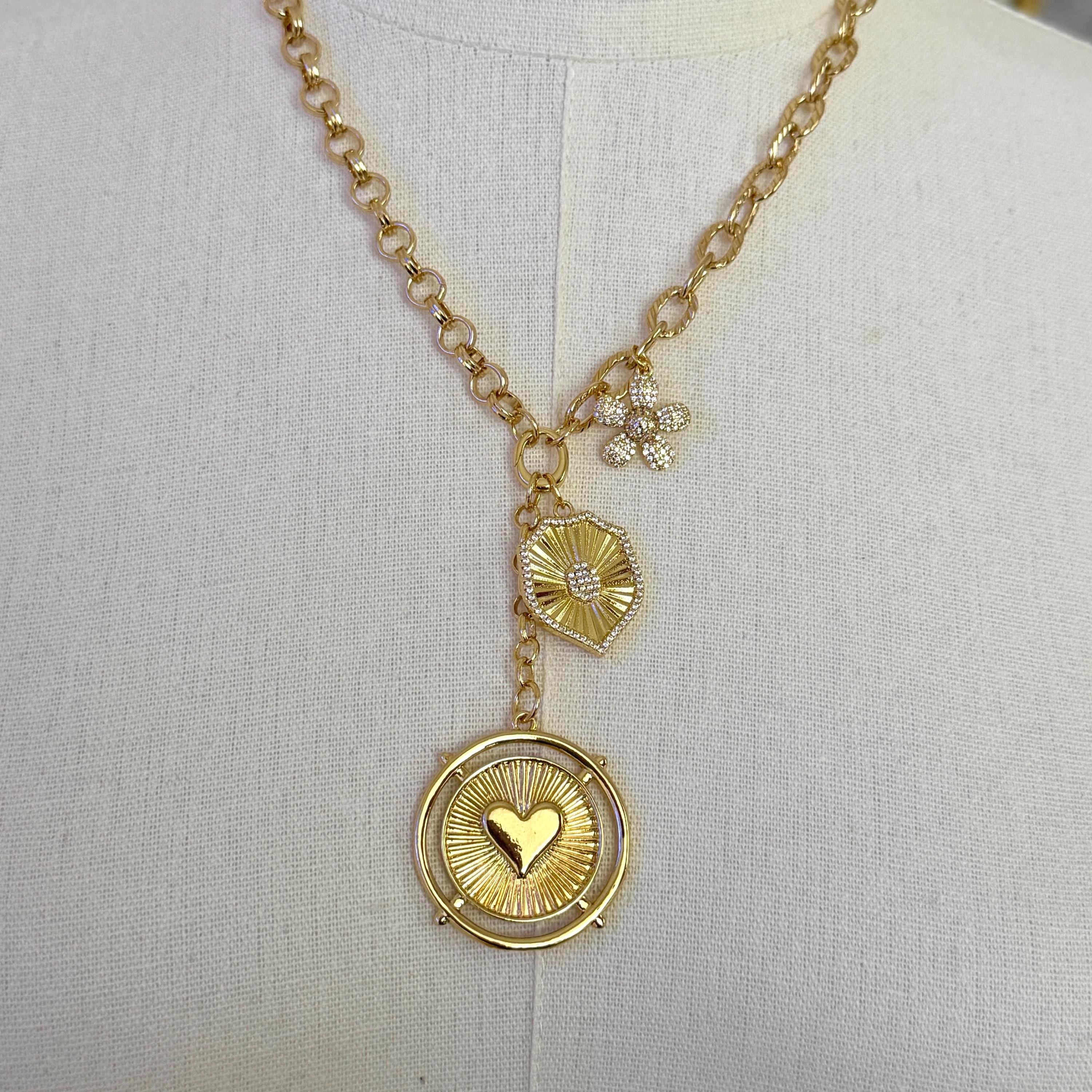 Gold Charm Necklace: Unique Chains-Gold And Micro Pave Charms- Micro Pave Cross Pendant Necklace