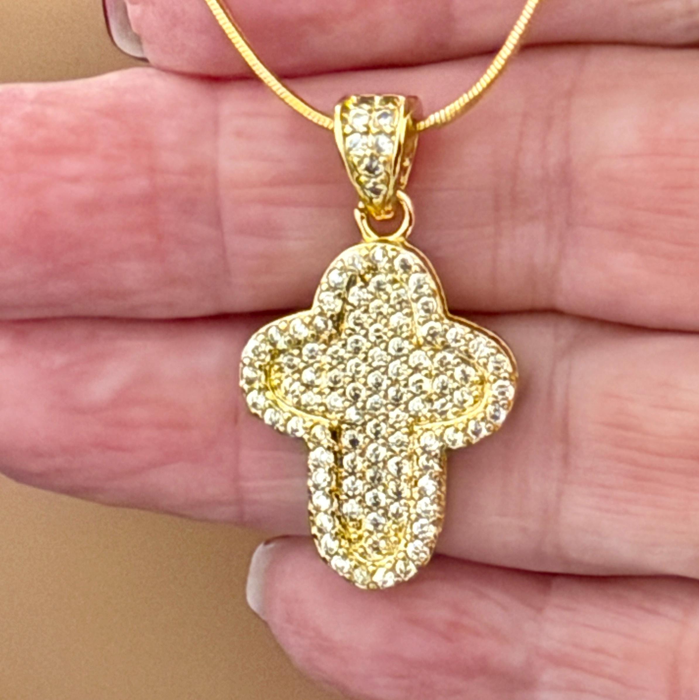 Gold Charm Necklace: Unique Chains-Gold And Micro Pave Charms- Micro Pave Cross Pendant Necklace