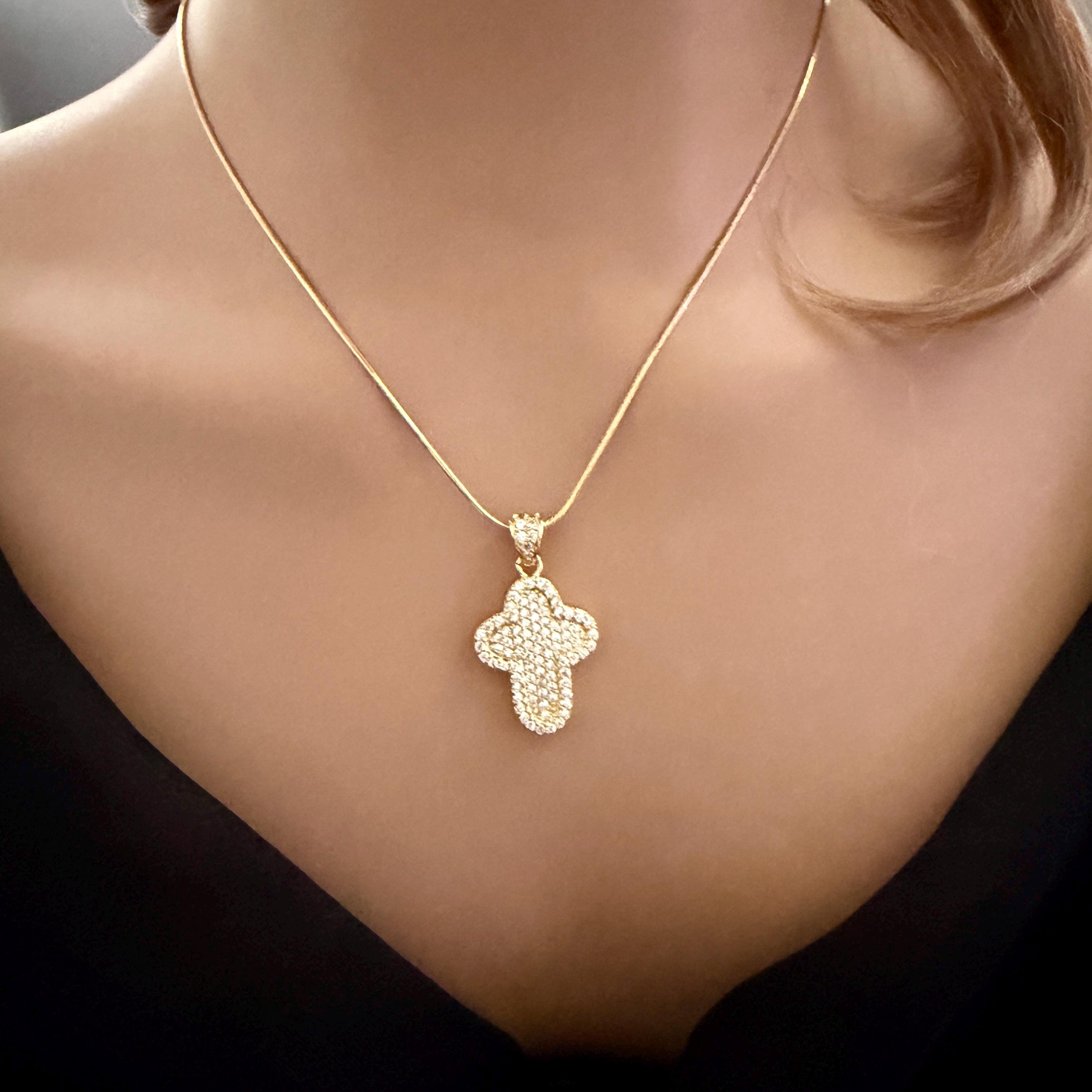 Gold Charm Necklace: Unique Chains-Gold And Micro Pave Charms- Micro Pave Cross Pendant Necklace