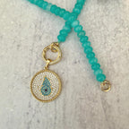 Turquoise Amazonite Bead Necklace-CZ Evil Eye Pendant-CZ Spring Clasp-Gift For Her