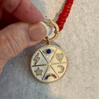 Red Jade Beaded Necklace-White Enamel and CZ Pendant- Gold CZ Spring Lock Clasp
