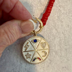 Red Jade Beaded Necklace-White Enamel and CZ Pendant- Gold CZ Spring Lock Clasp