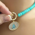 Turquoise Amazonite Bead Necklace-CZ Evil Eye Pendant-CZ Spring Clasp-Gift For Her