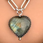 Heart Shaped Pendant -Natural Labradorite Stone Pendant-Silver Specialty Chain-Lobster Clasp