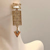 Gold Chandelier Earring-Crystal Ear Post-Art Deco Style-Lattice Disc-White Howlite Triangle Arrow-Dangle Earrings
