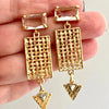 Gold Chandelier Earring-Crystal Ear Post-Art Deco Style-Lattice Disc-White Howlite Triangle Arrow-Dangle Earrings