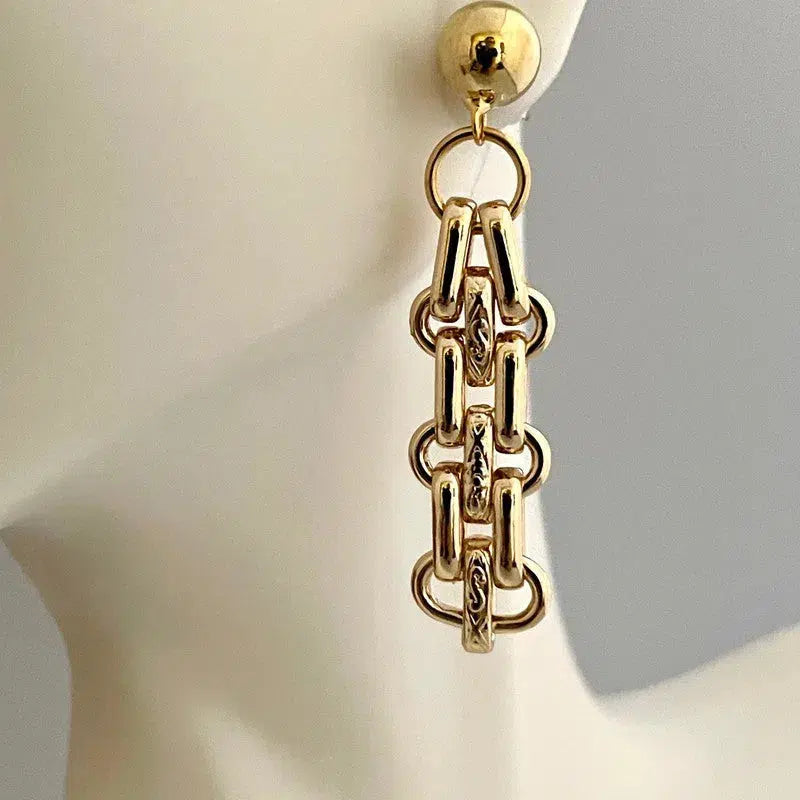 Gold Chain Earring-Drop Dangle Earring -Multi Link Earring-Chain Earrings-Chunky Earrings-Chandelier Statement Earring