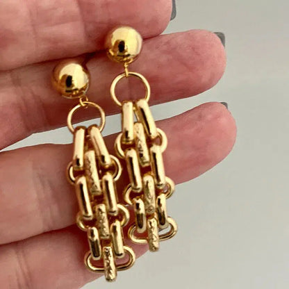 Gold Chain Earring-Drop Dangle Earring -Multi Link Earring-Chain Earrings-Chunky Earrings-Chandelier Statement Earring